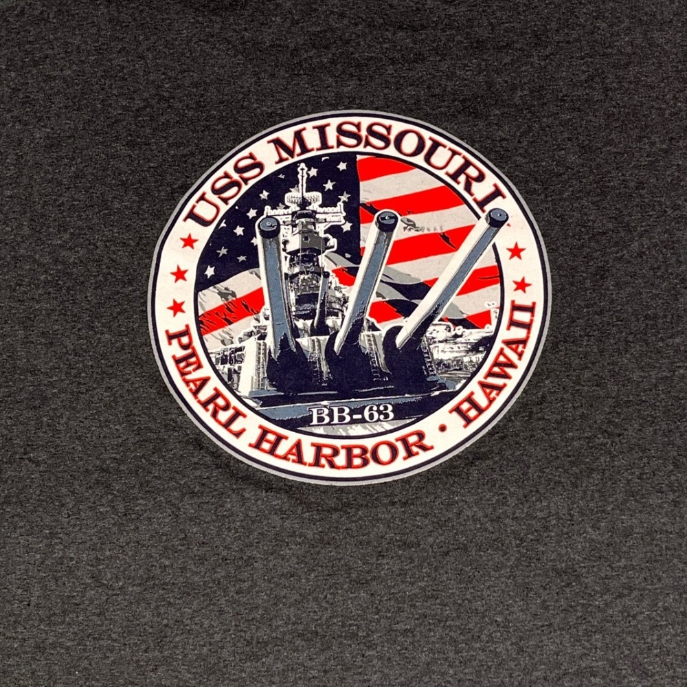 USS Missouri Pearl Harbor Hawaii BB-63 Graphic T-Shirt Gray Mens XL